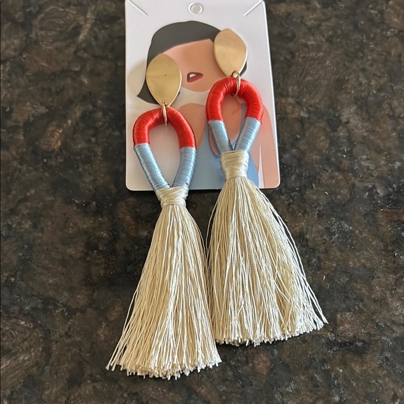Colorful Tassel Earrings Orange blue Statement 5 inches - Picture 1 of 3